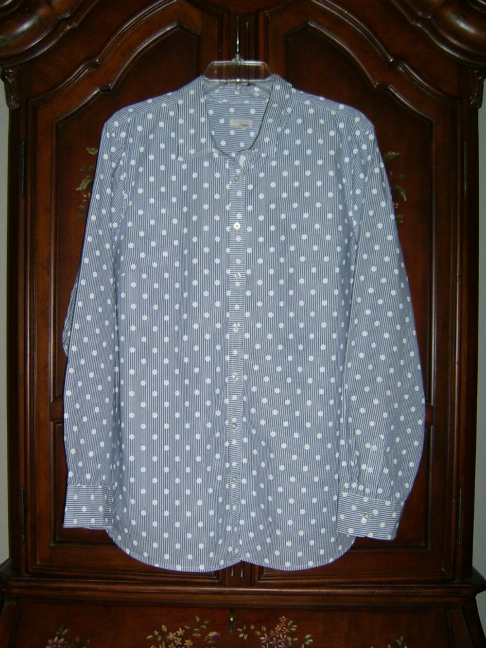 Talbots Blue Pin-Striped Polka Dot Button Blouse, XL
